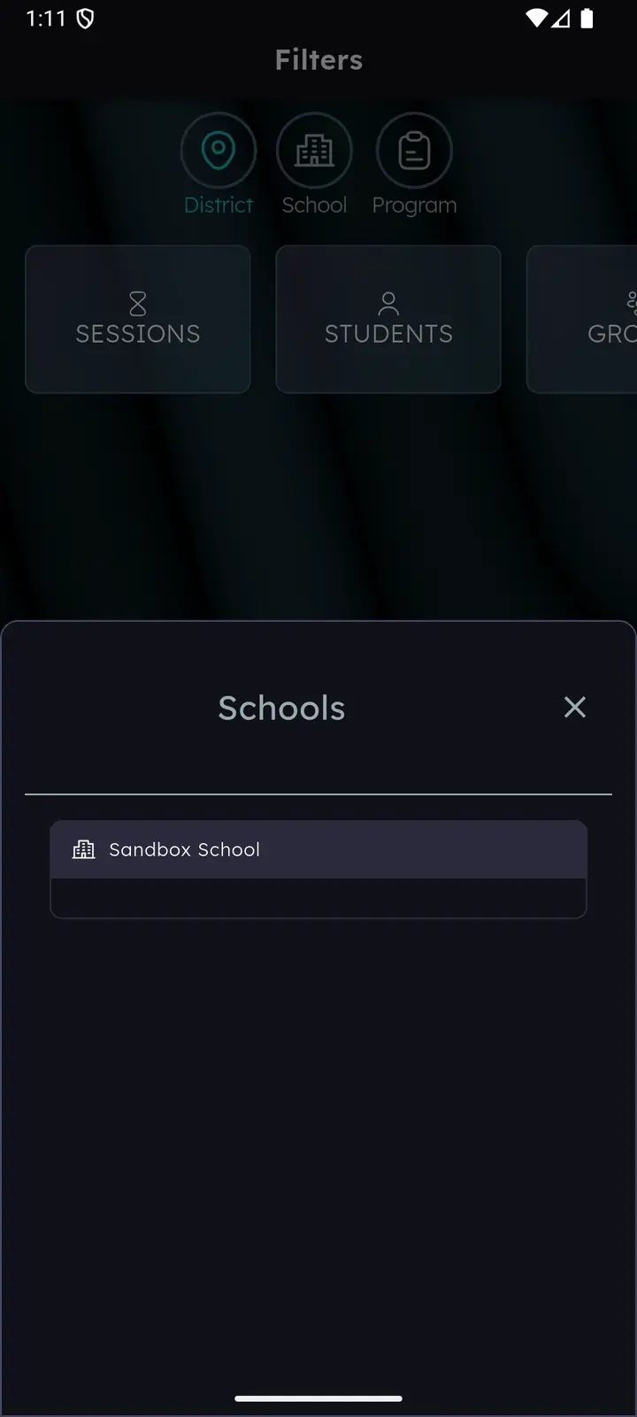 Schools picker showing schools in the chosen district