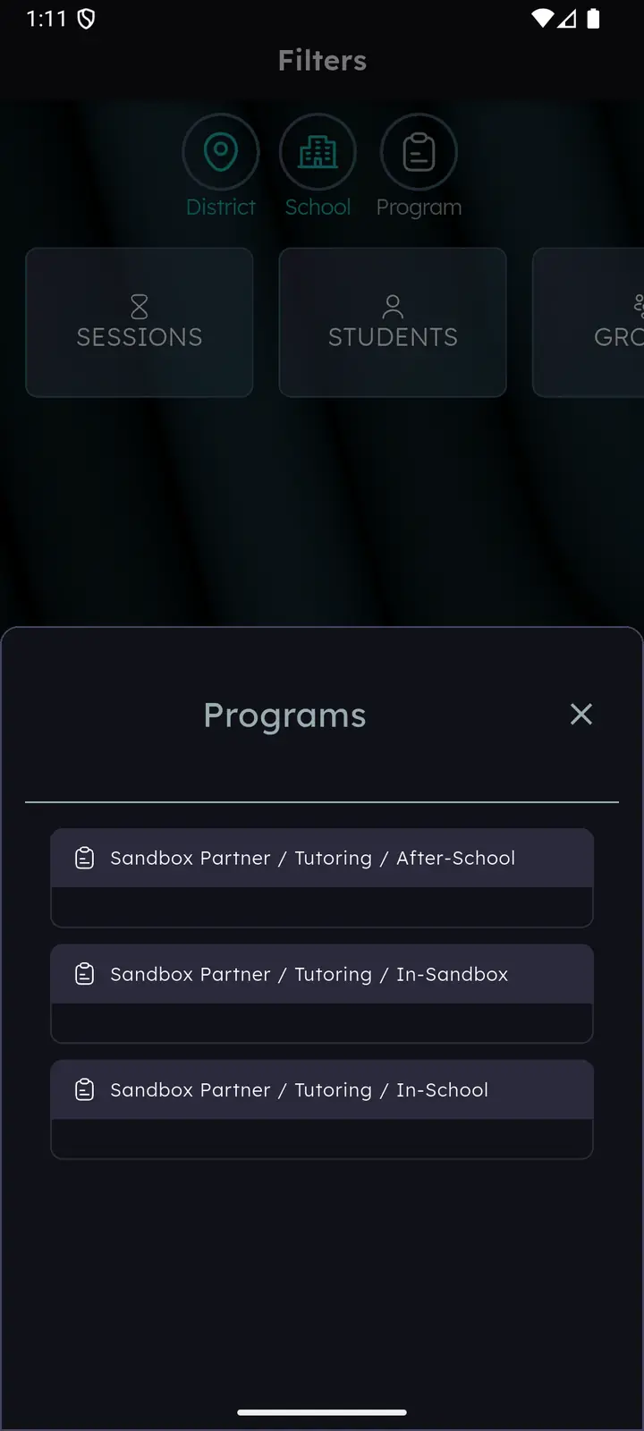 Programs picker listing partner, program and program type combinations
