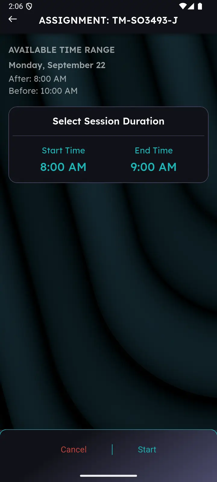 Available time range for a student number session