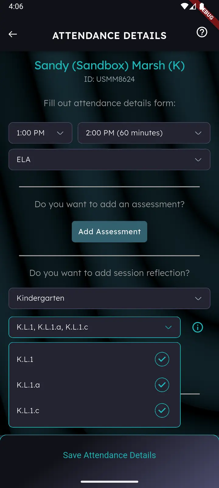Focus standards multi-select with three standards checked